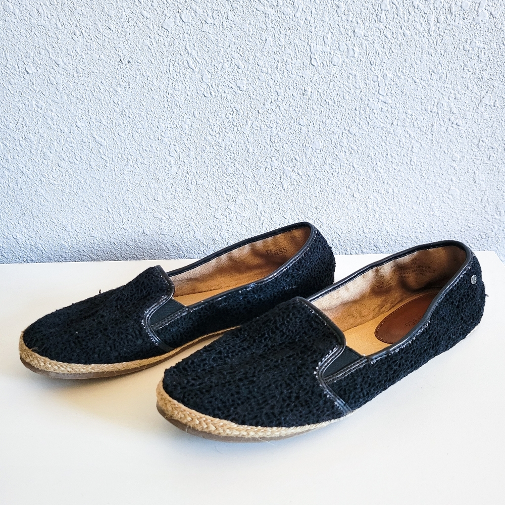 G.H. Bass And Co. Black Espadrilles Ballet Flats Floral Lace Shoes 9